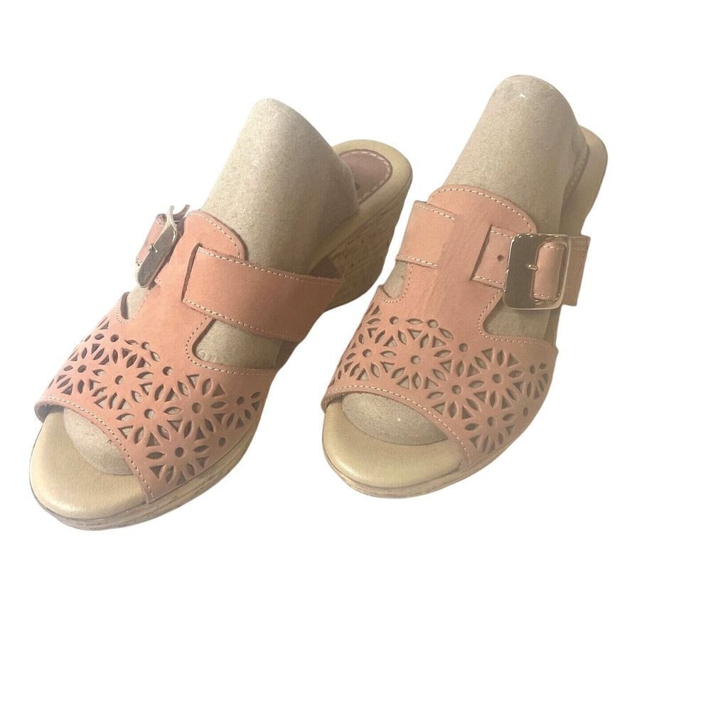 Spring Step Sandals Women's EU 40 US 9.5 Wedge Blush Cutout Leather Slip On Mule